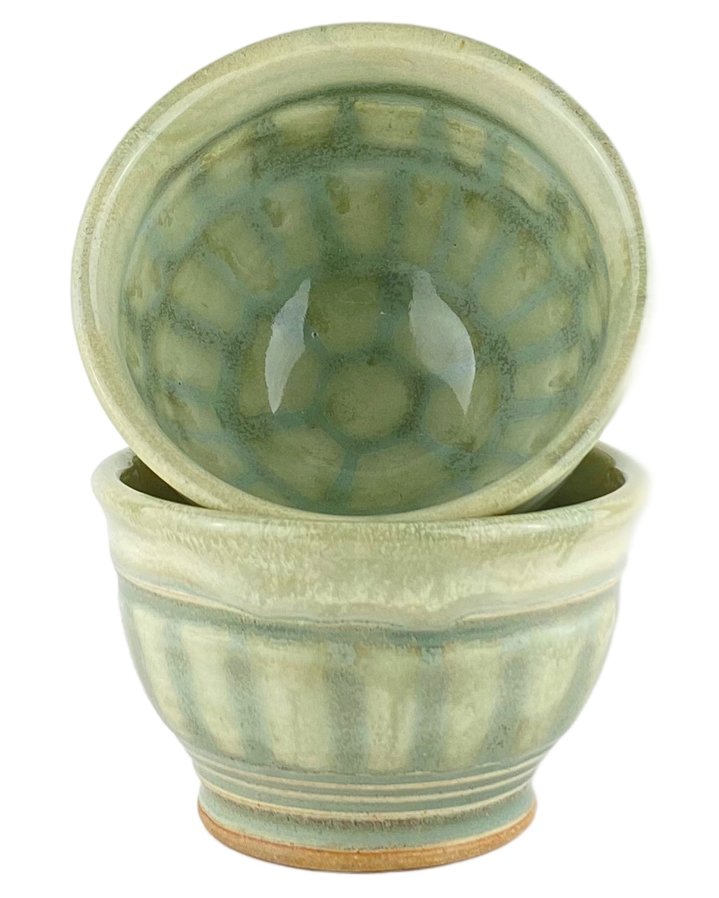Cereal or Soup Bowls, Pale Yellow Green with Grey Green Accents