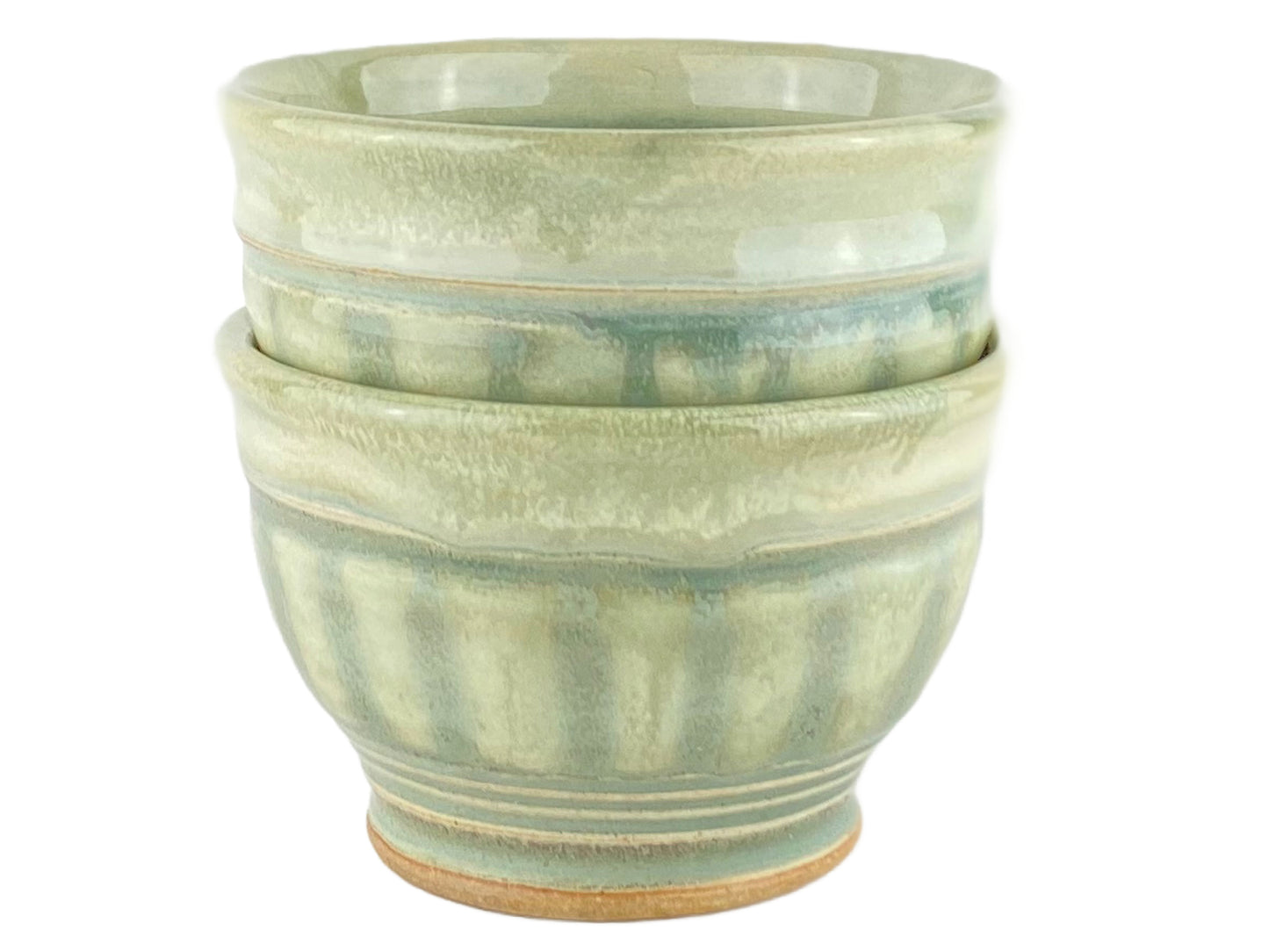 Cereal or Soup Bowls, Pale Yellow Green with Grey Green Accents