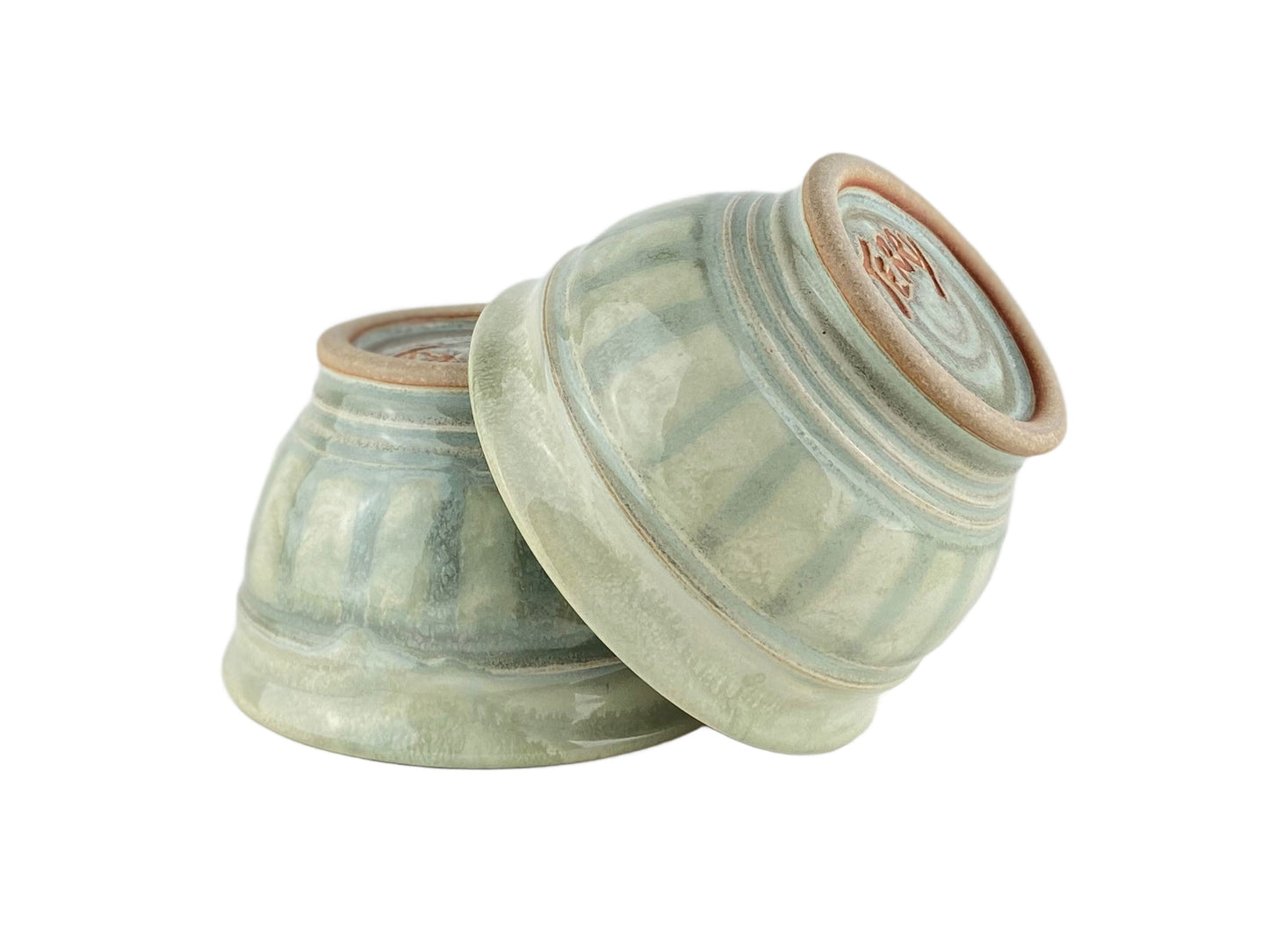 Cereal or Soup Bowls, Pale Yellow Green with Grey Green Accents