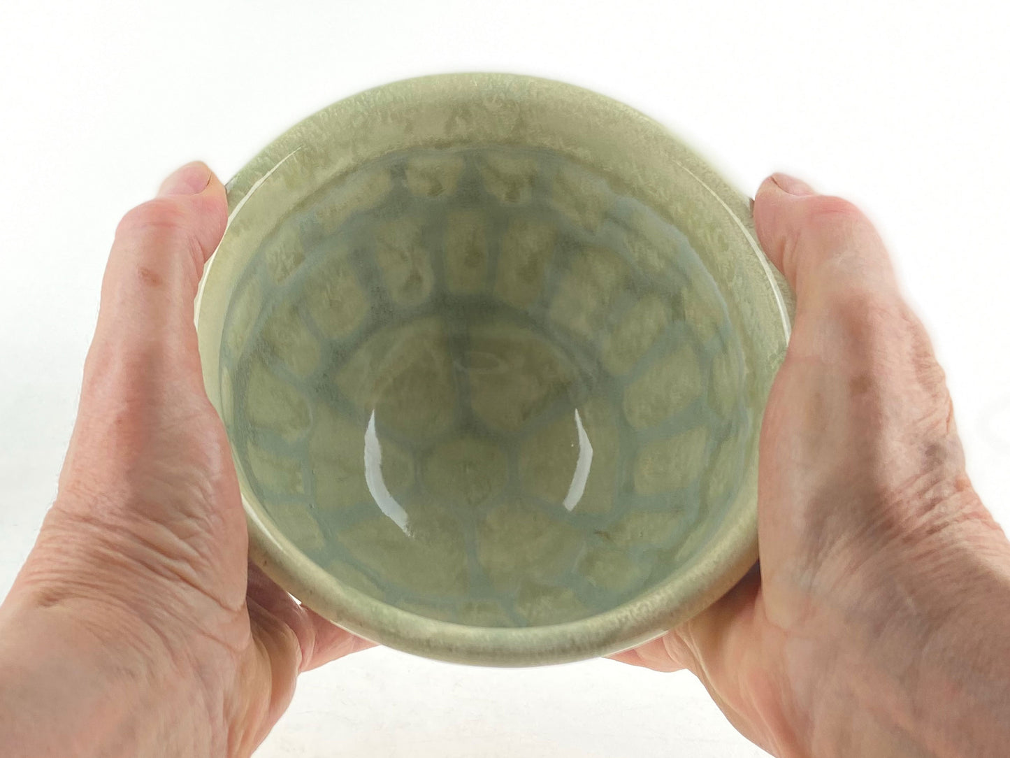 Cereal or Soup Bowls, Pale Yellow Green with Grey Green Accents
