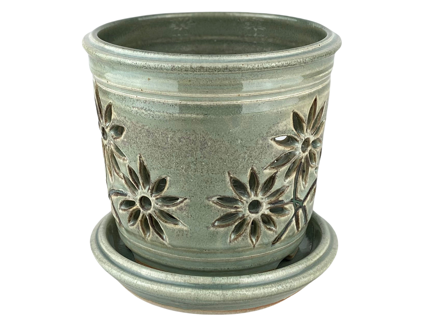 Stoneware Orchid Cachepot with Daisy Design