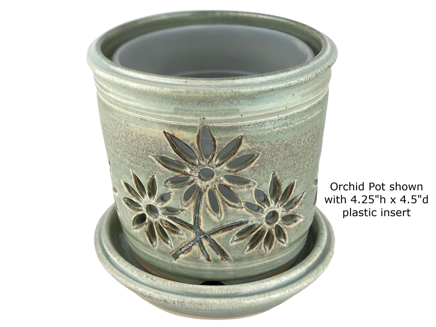 Stoneware Orchid Cachepot with Daisy Design