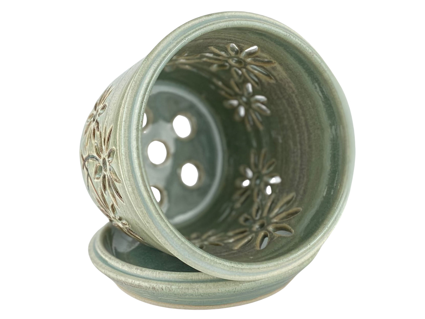 Stoneware Orchid Cachepot with Daisy Design