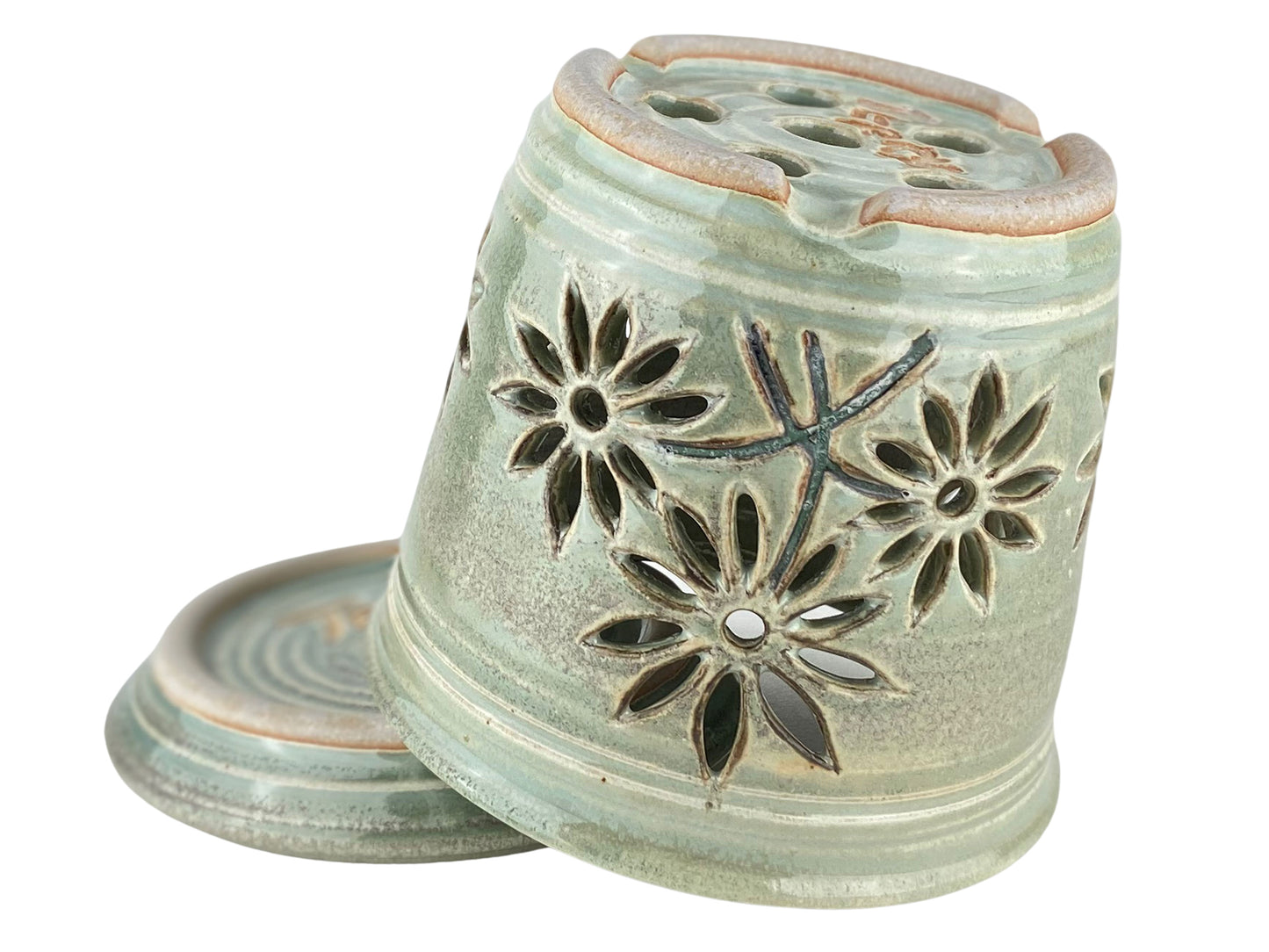 Stoneware Orchid Cachepot with Daisy Design