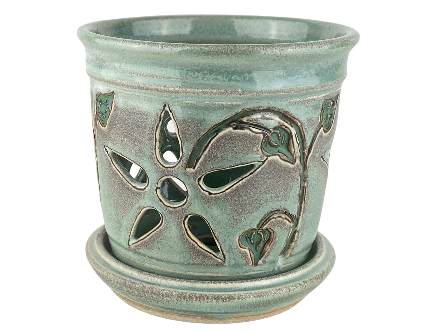 Stoneware Orchid Pot with Flower Design