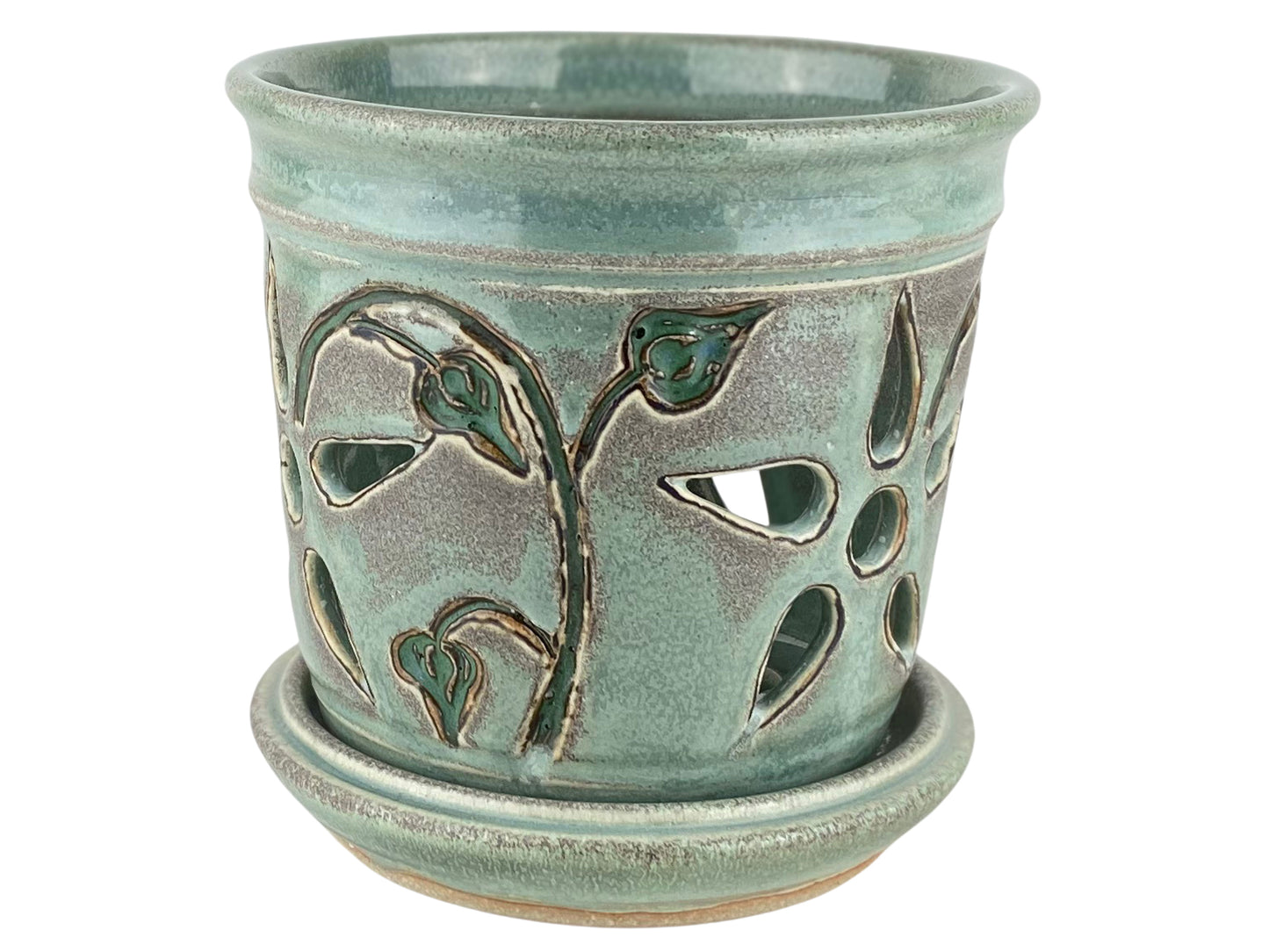Stoneware Orchid Pot with Flower Design