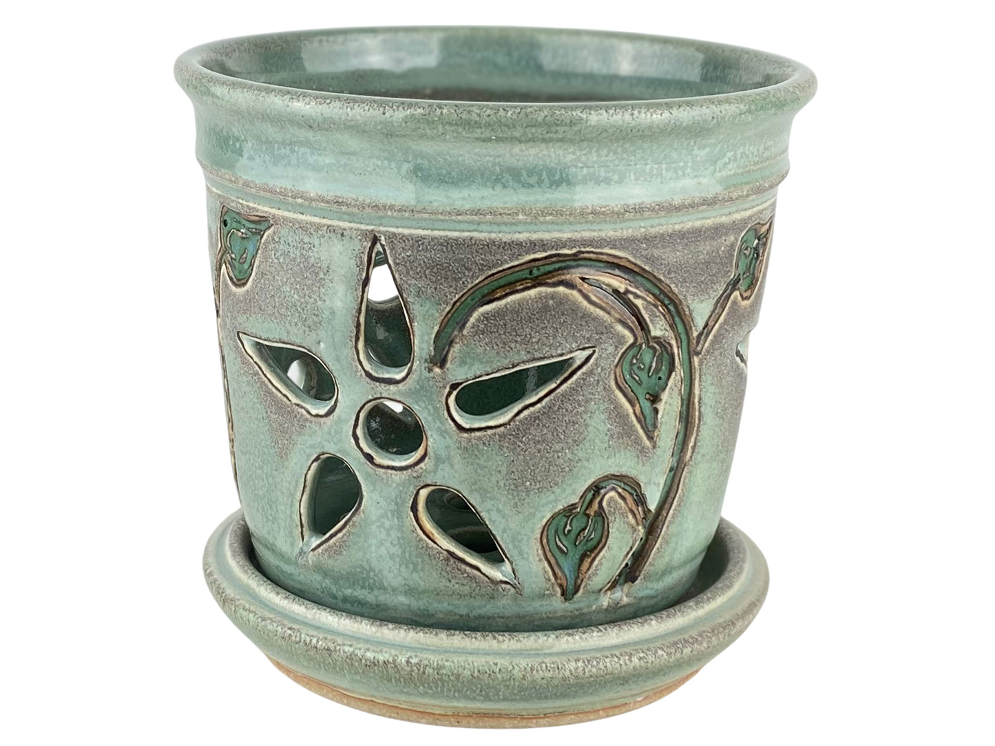 Stoneware Orchid Pot with Flower Design