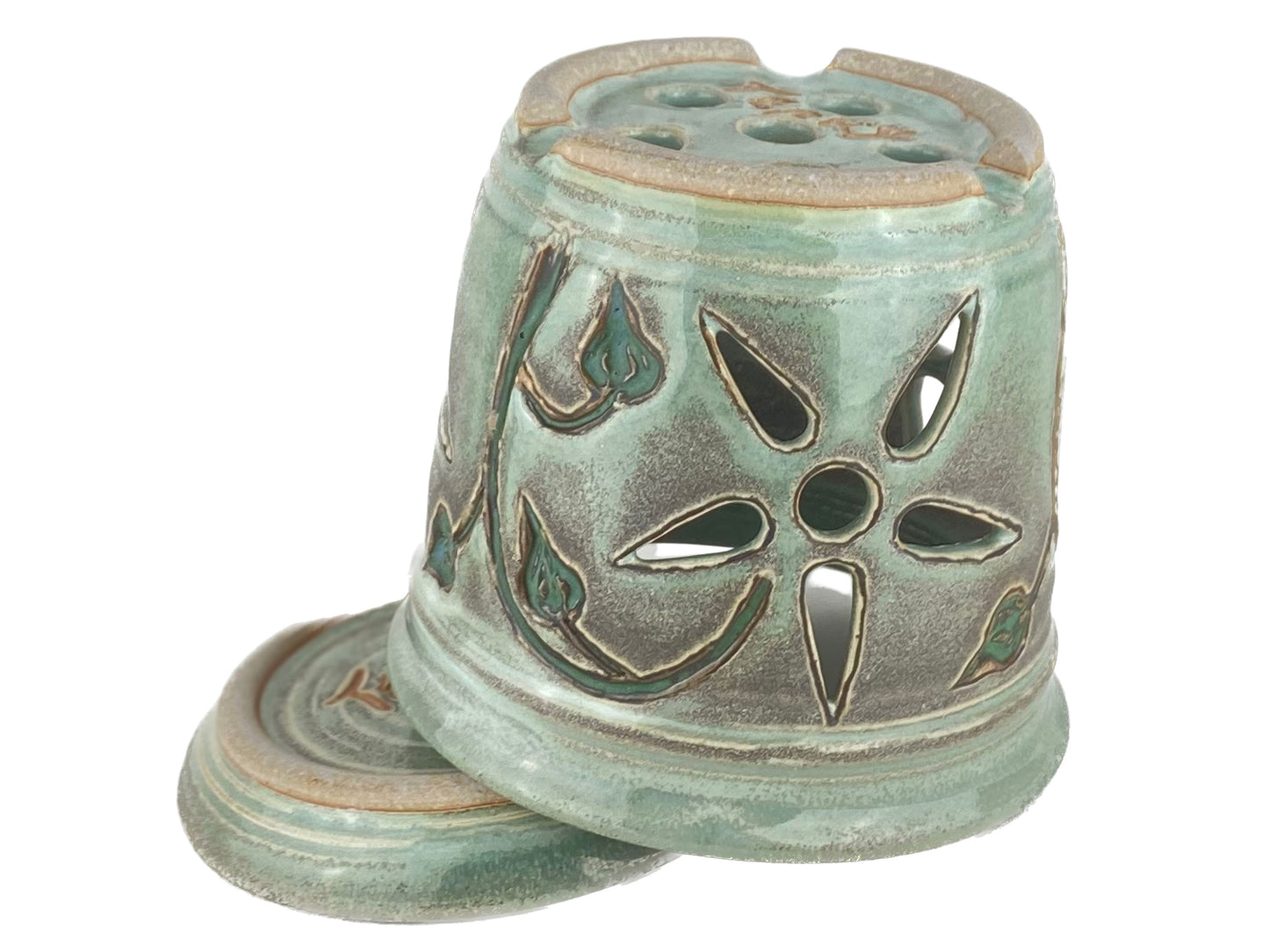Stoneware Orchid Pot with Flower Design