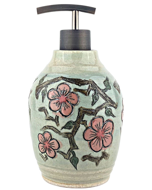 16 oz. Liquid Soap or Lotion Dispenser with Pink Cherry Blossom Design