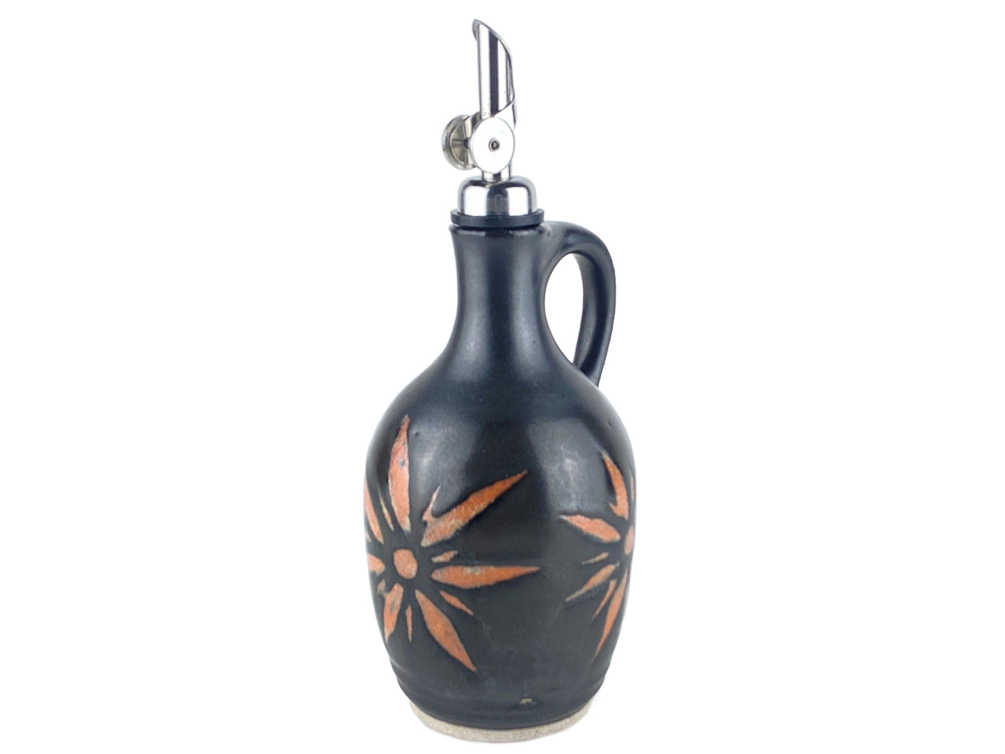 13 oz. Olive Oil Cruet, Black with Terracotta Sunburst