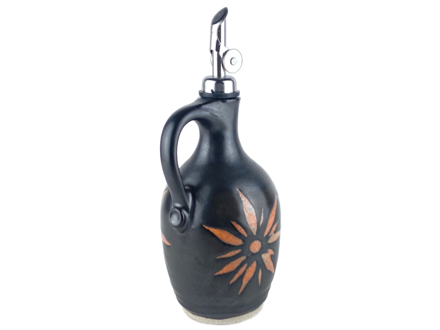 13 oz. Olive Oil Cruet, Black with Terracotta Sunburst