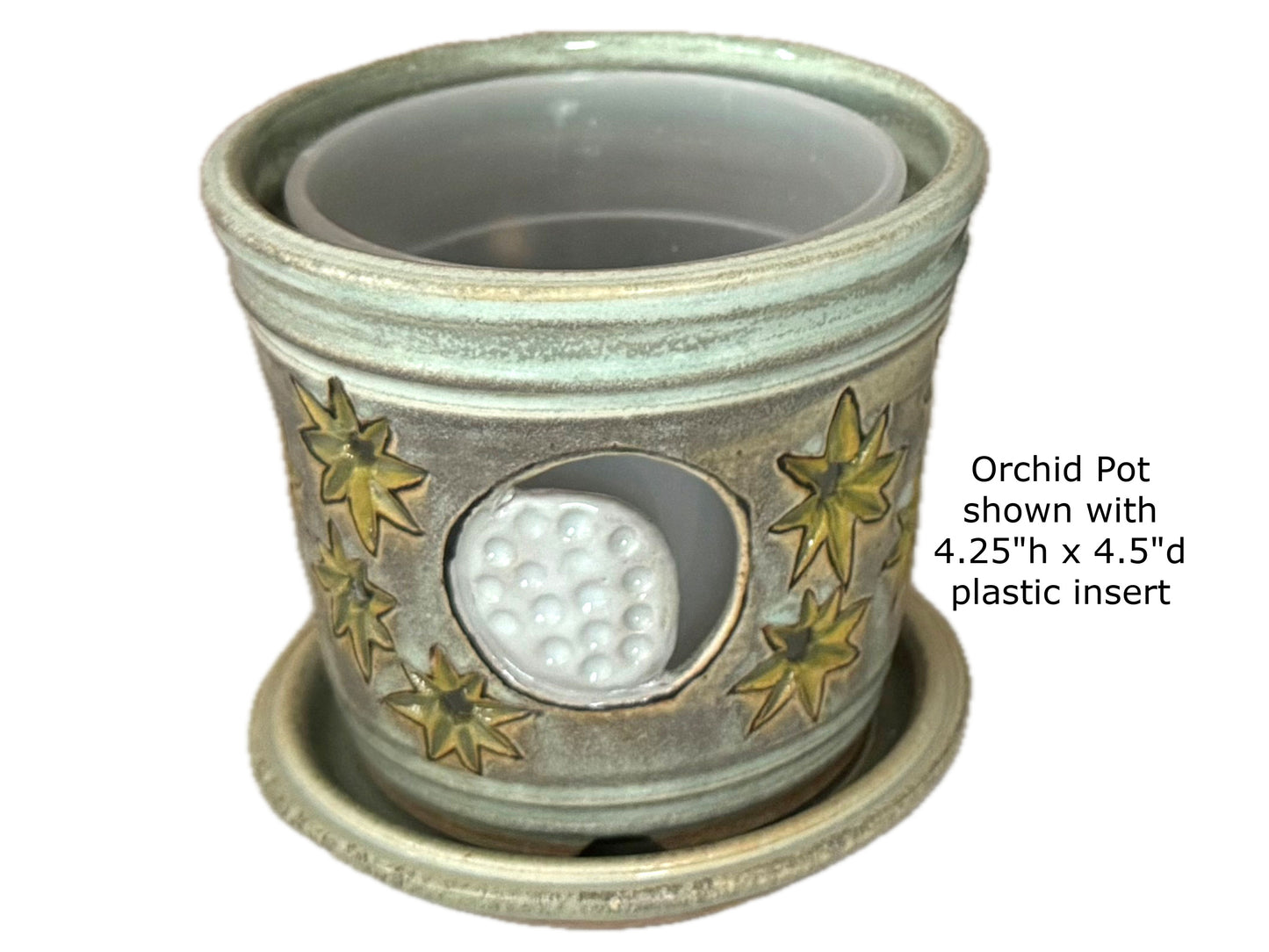 Stoneware Orchid Cachepot with Moon & Stars Design