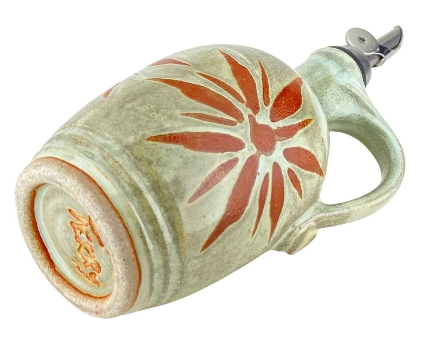 14 oz. Olive Oil Bottle, Green with Terracotta Sunburst