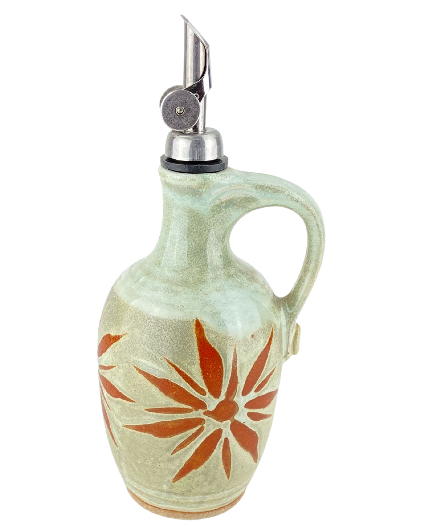 14 oz. Olive Oil Bottle, Green with Terracotta Sunburst