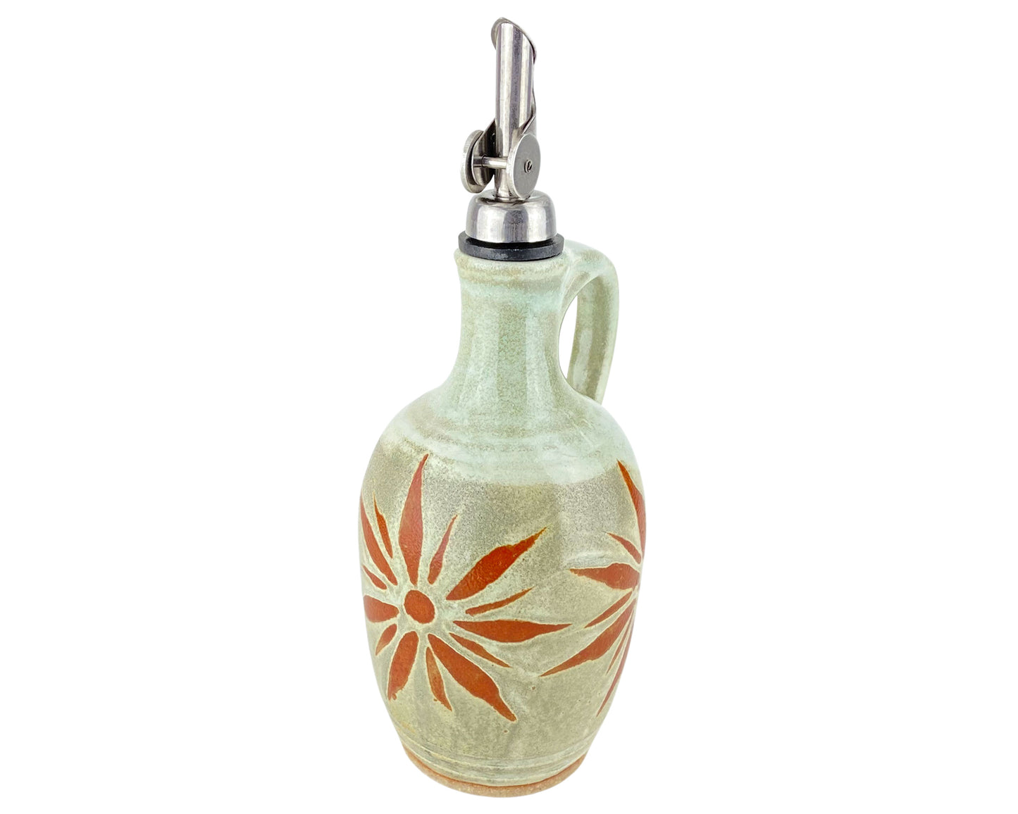 14 oz. Olive Oil Bottle, Green with Terracotta Sunburst