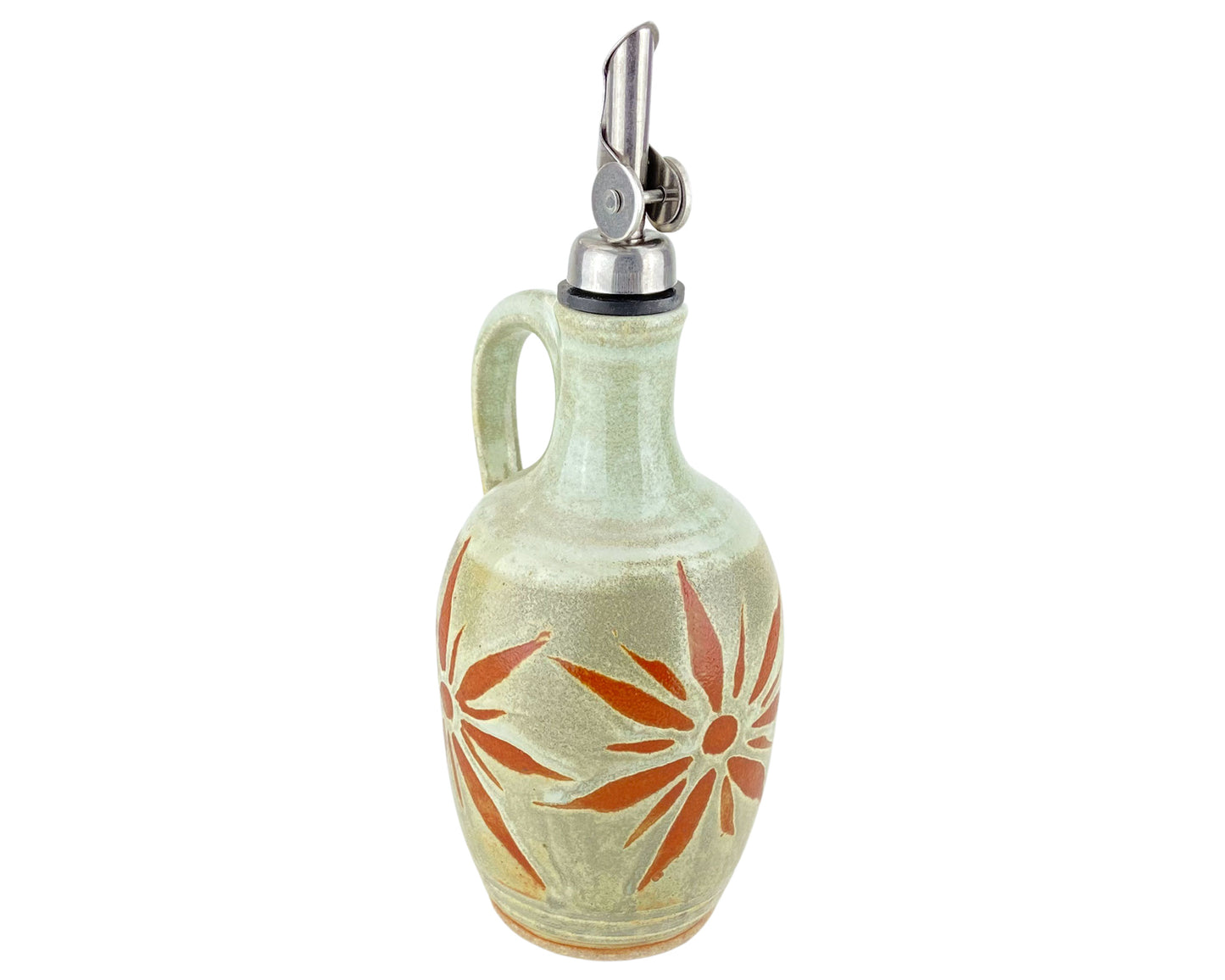 14 oz. Olive Oil Bottle, Green with Terracotta Sunburst