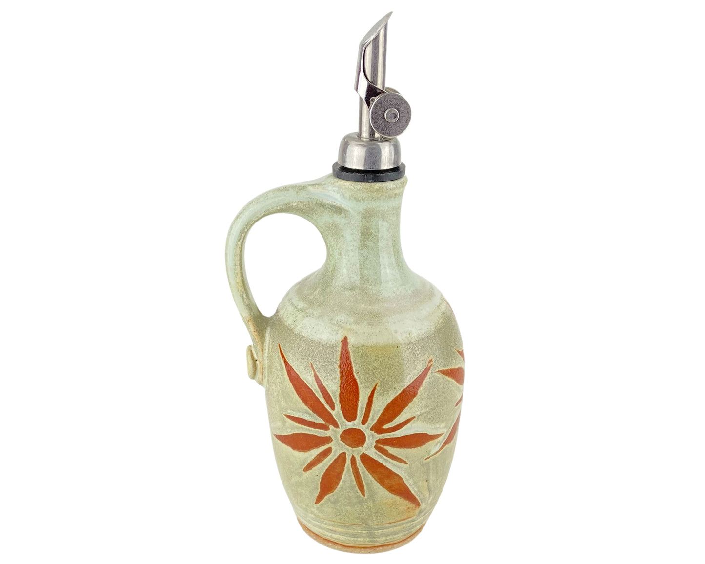 14 oz. Olive Oil Bottle, Green with Terracotta Sunburst