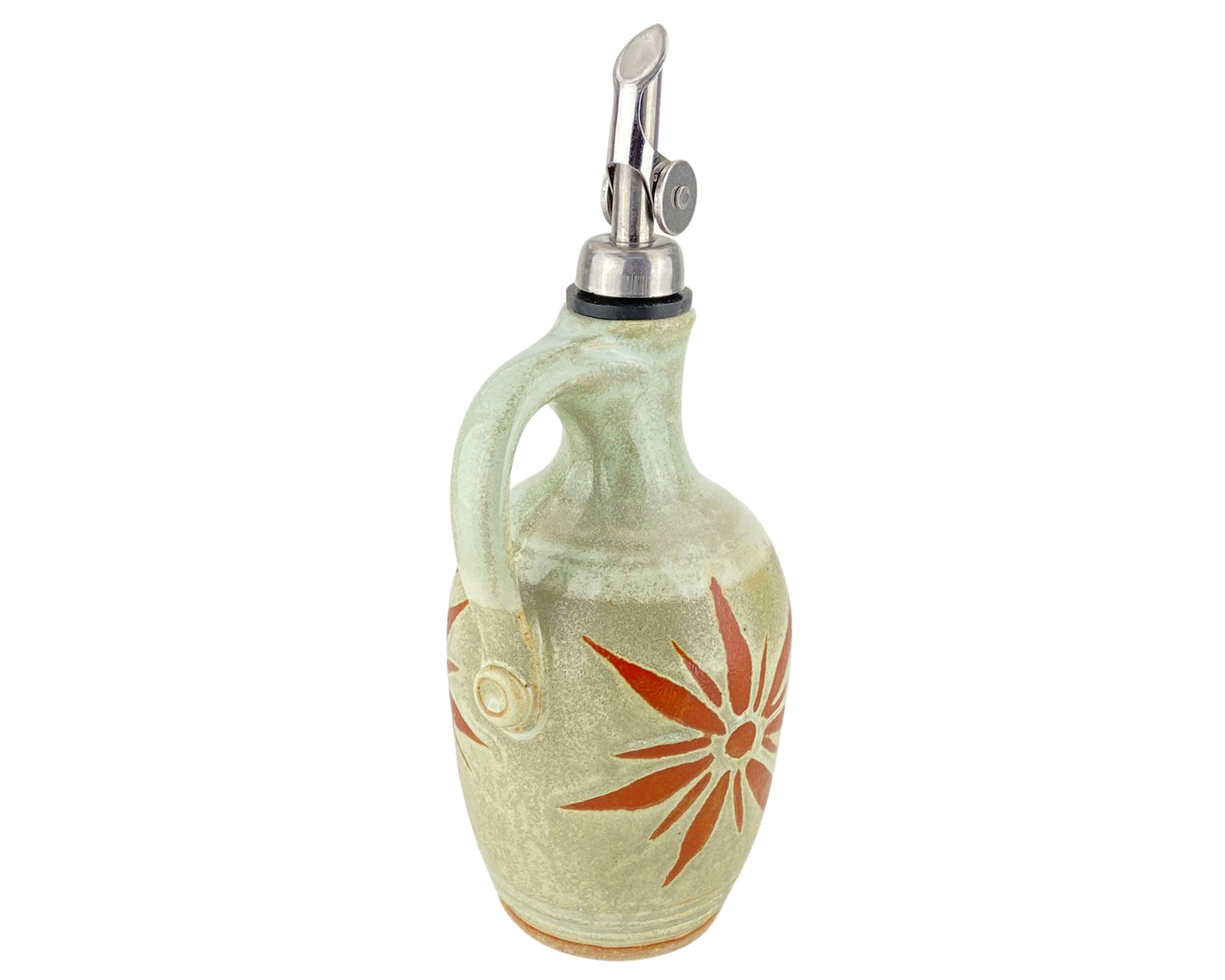 14 oz. Olive Oil Bottle, Green with Terracotta Sunburst