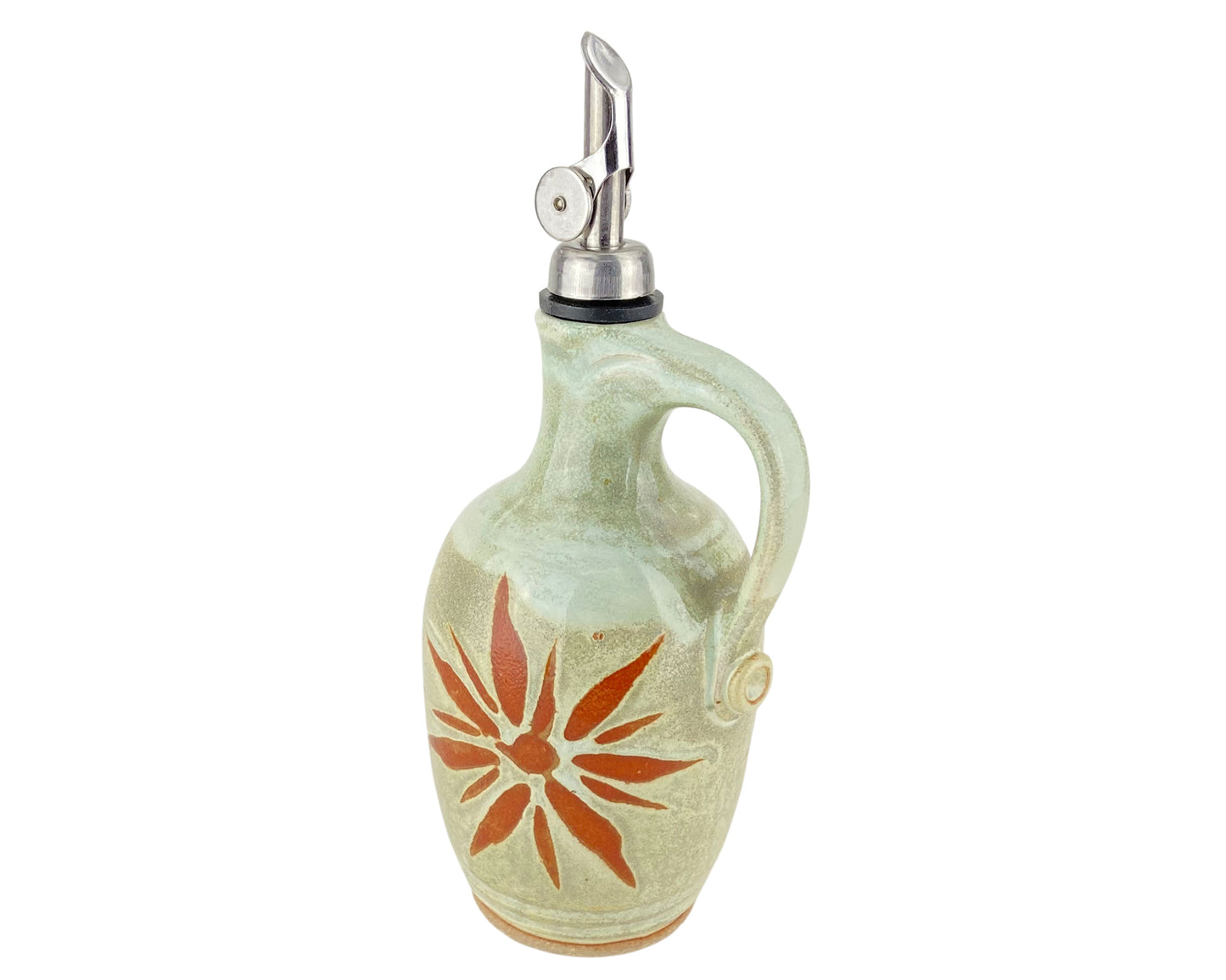 14 oz. Olive Oil Bottle, Green with Terracotta Sunburst