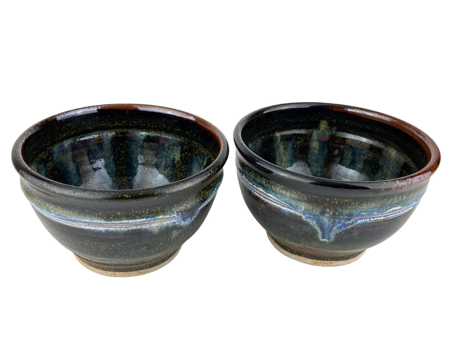 Cereal or Soup Bowls, Rich Brown with Blue Green Accents