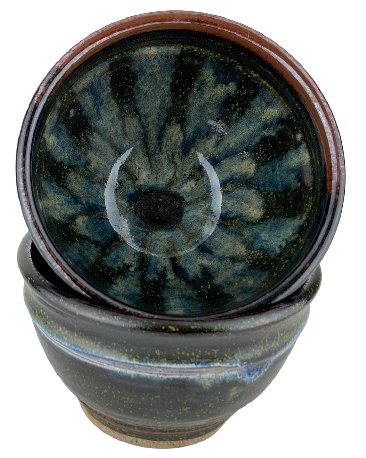 Cereal or Soup Bowls, Rich Brown with Blue Green Accents