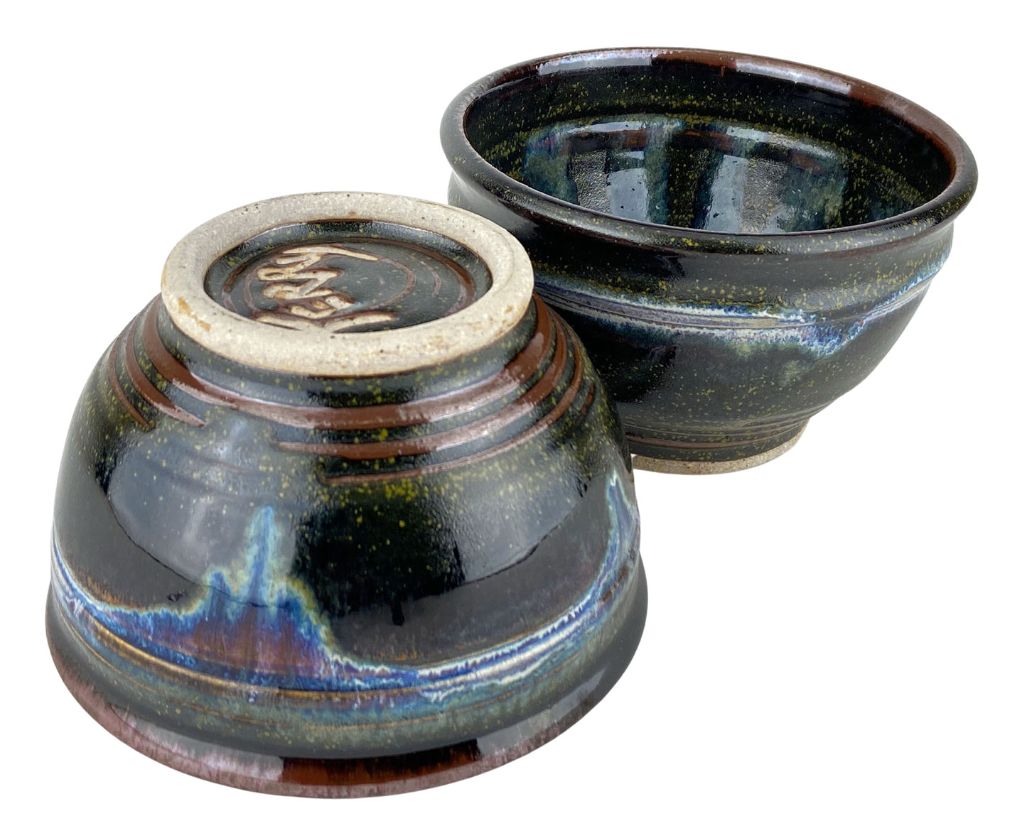 Cereal or Soup Bowls, Rich Brown with Blue Green Accents