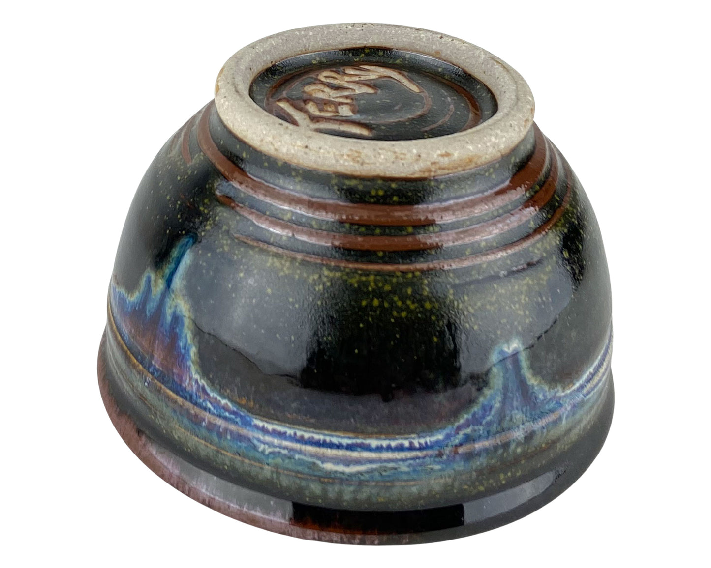 Cereal or Soup Bowls, Rich Brown with Blue Green Accents