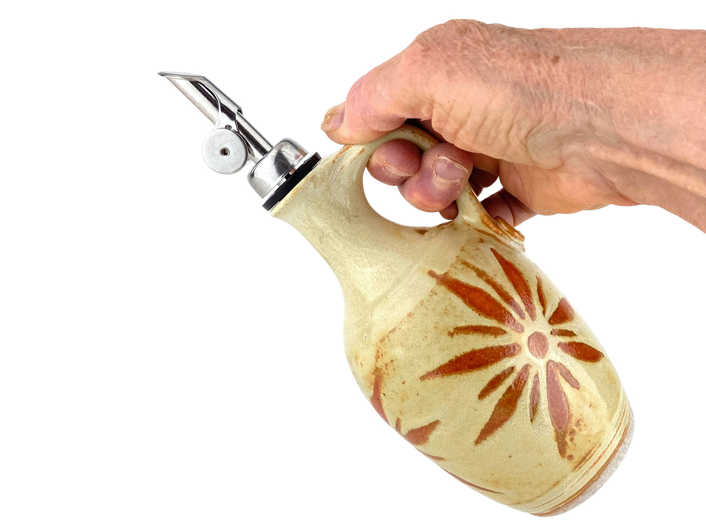 12 oz. Olive Oil Bottle, Yellow with Terracotta Sunburst