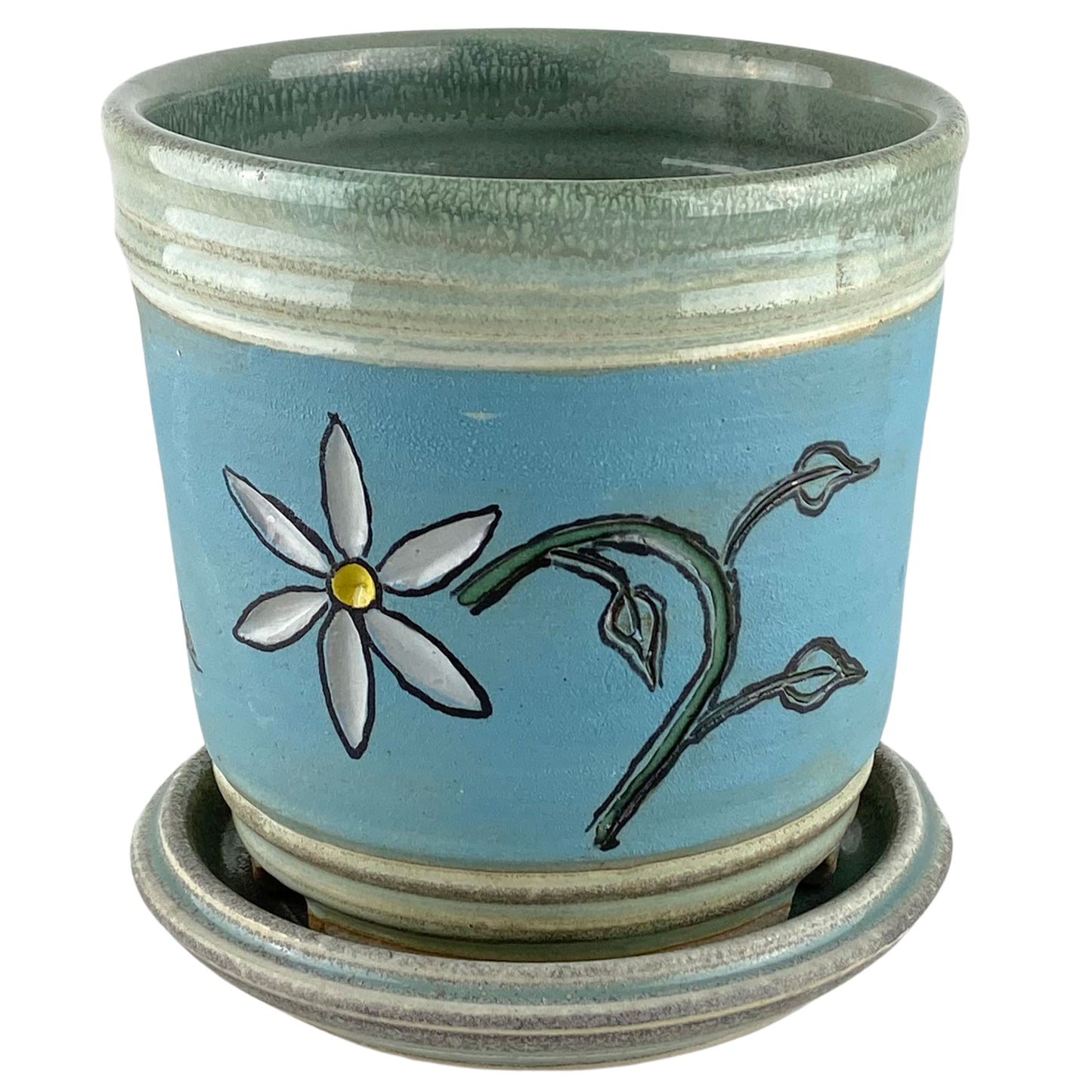Stoneware Planter with Carved Flower Design