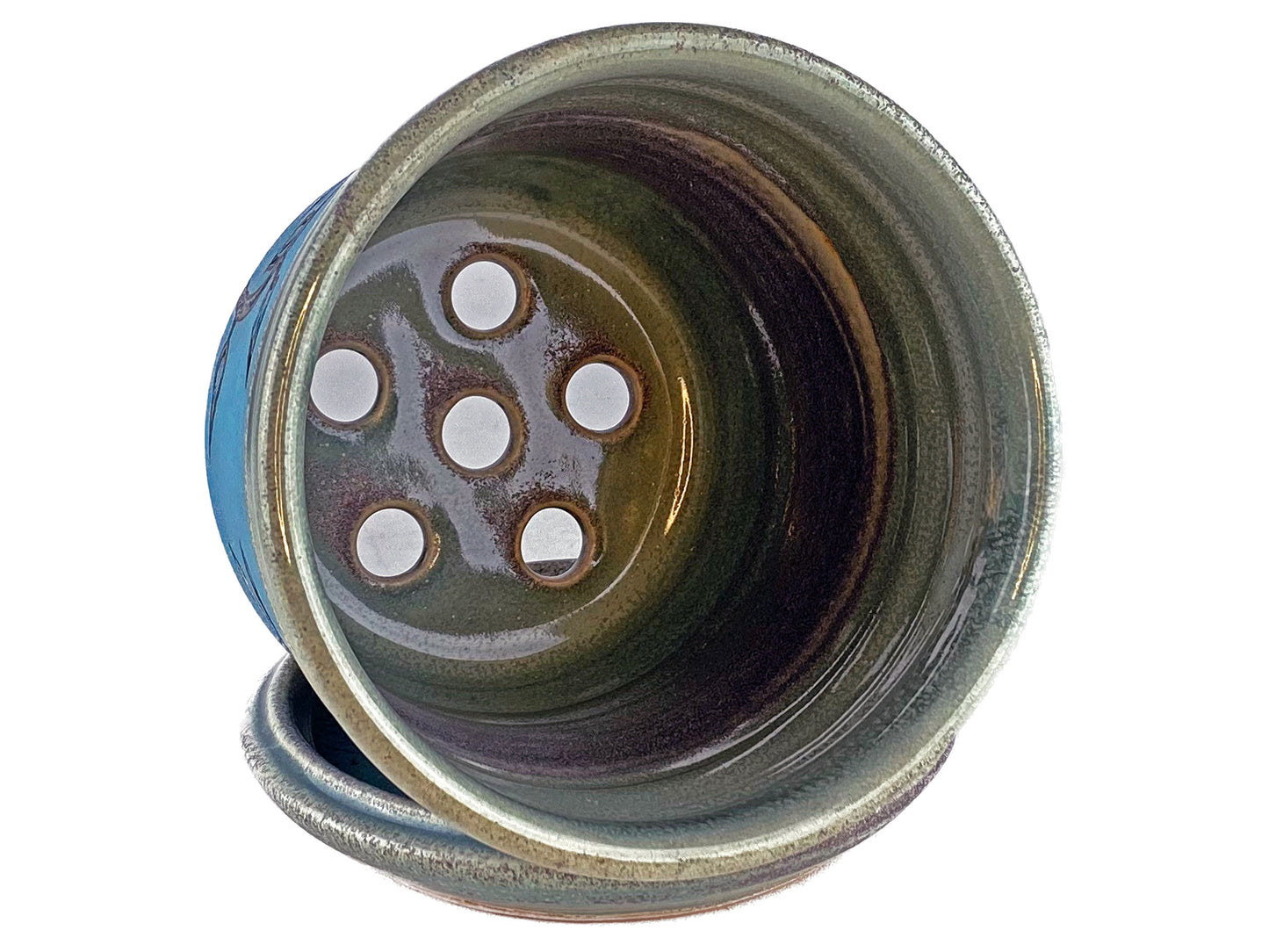 Stoneware Planter with Carved Flower Design