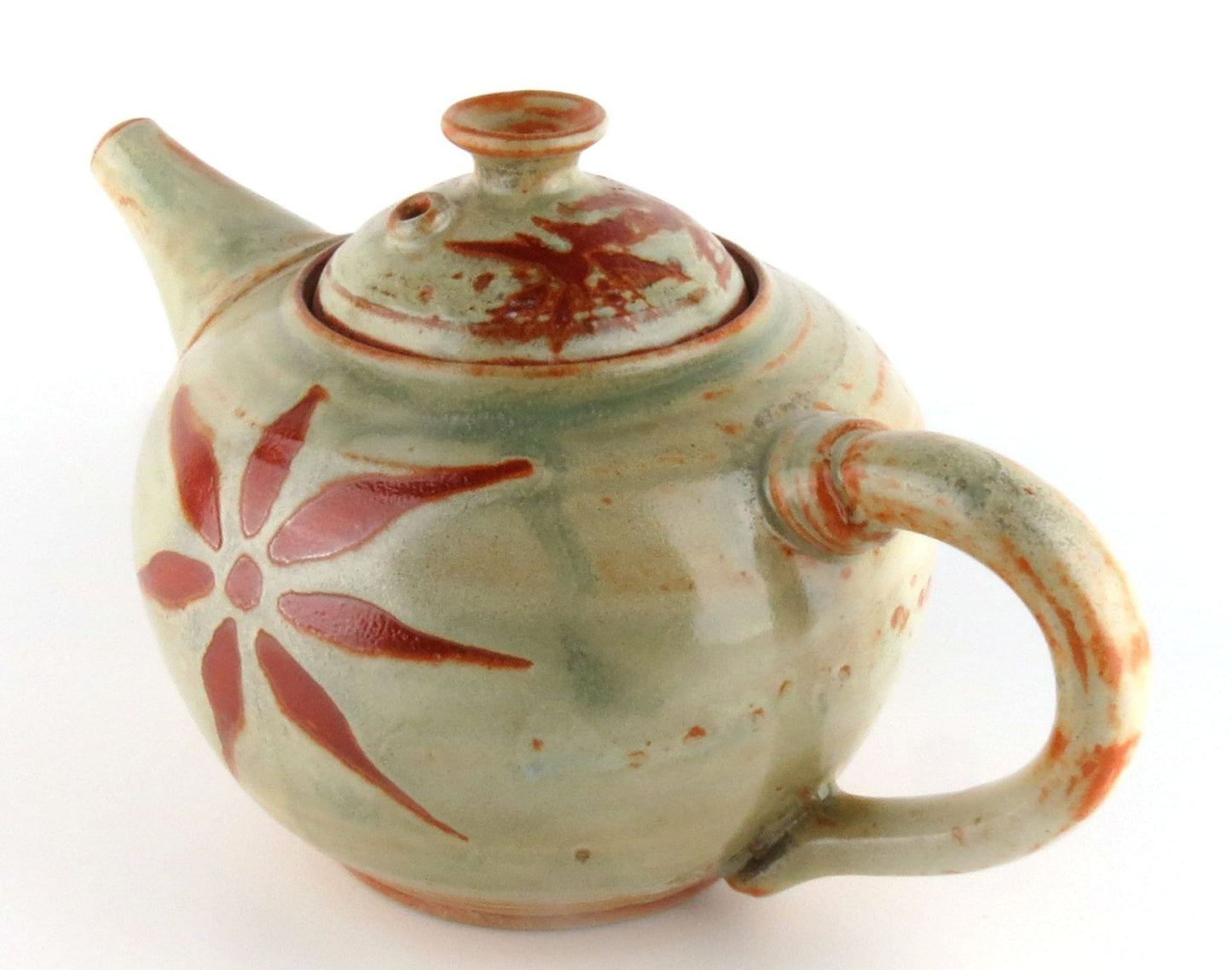 48 oz. Sage Green Teapot with Burnt Orange Sunburst