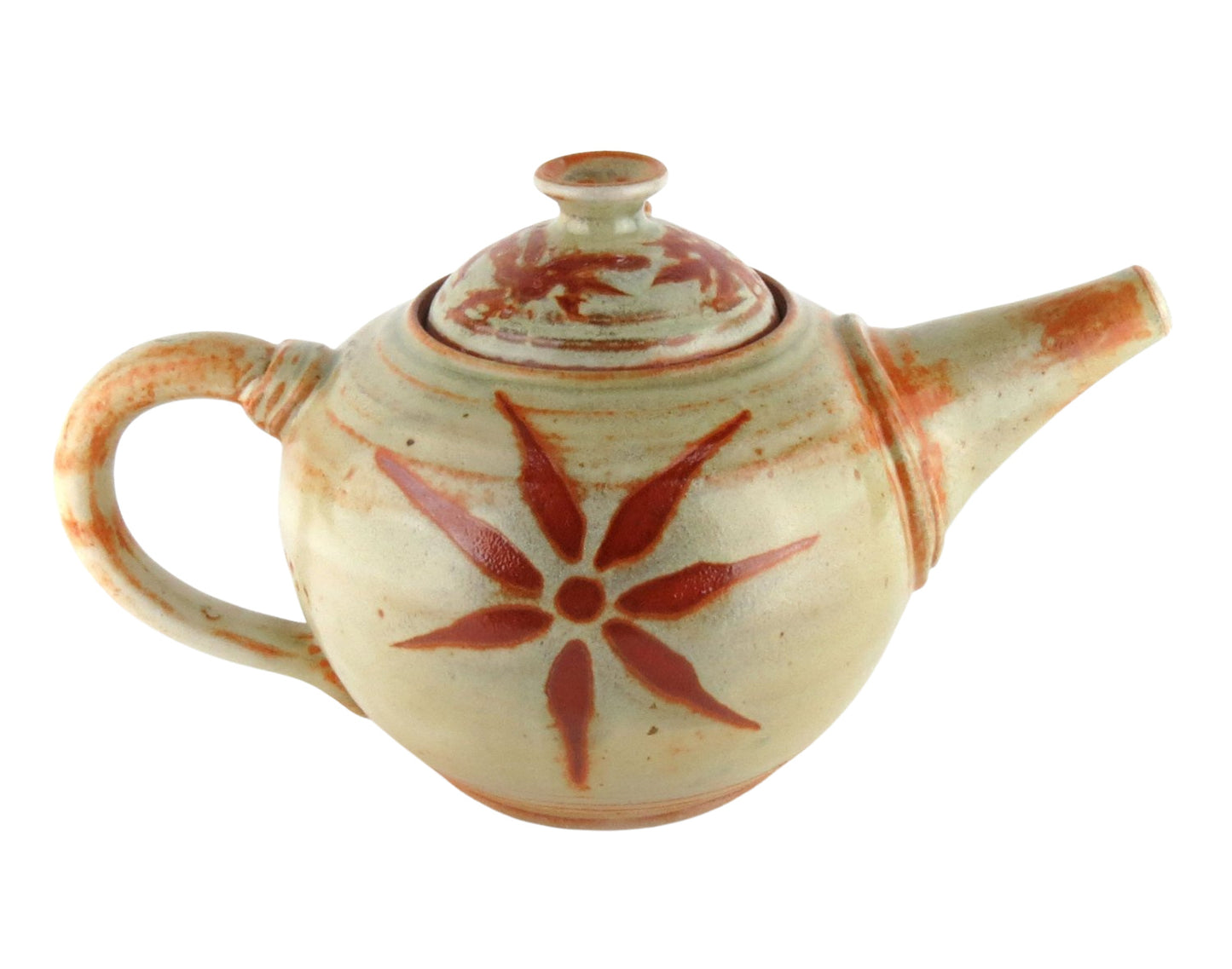 48 oz. Sage Green Teapot with Burnt Orange Sunburst