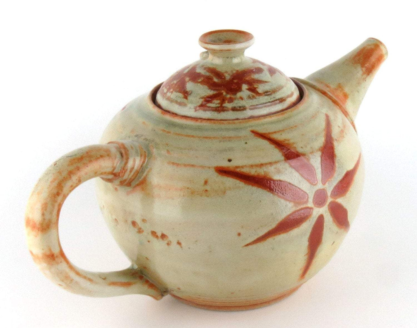 48 oz. Sage Green Teapot with Burnt Orange Sunburst