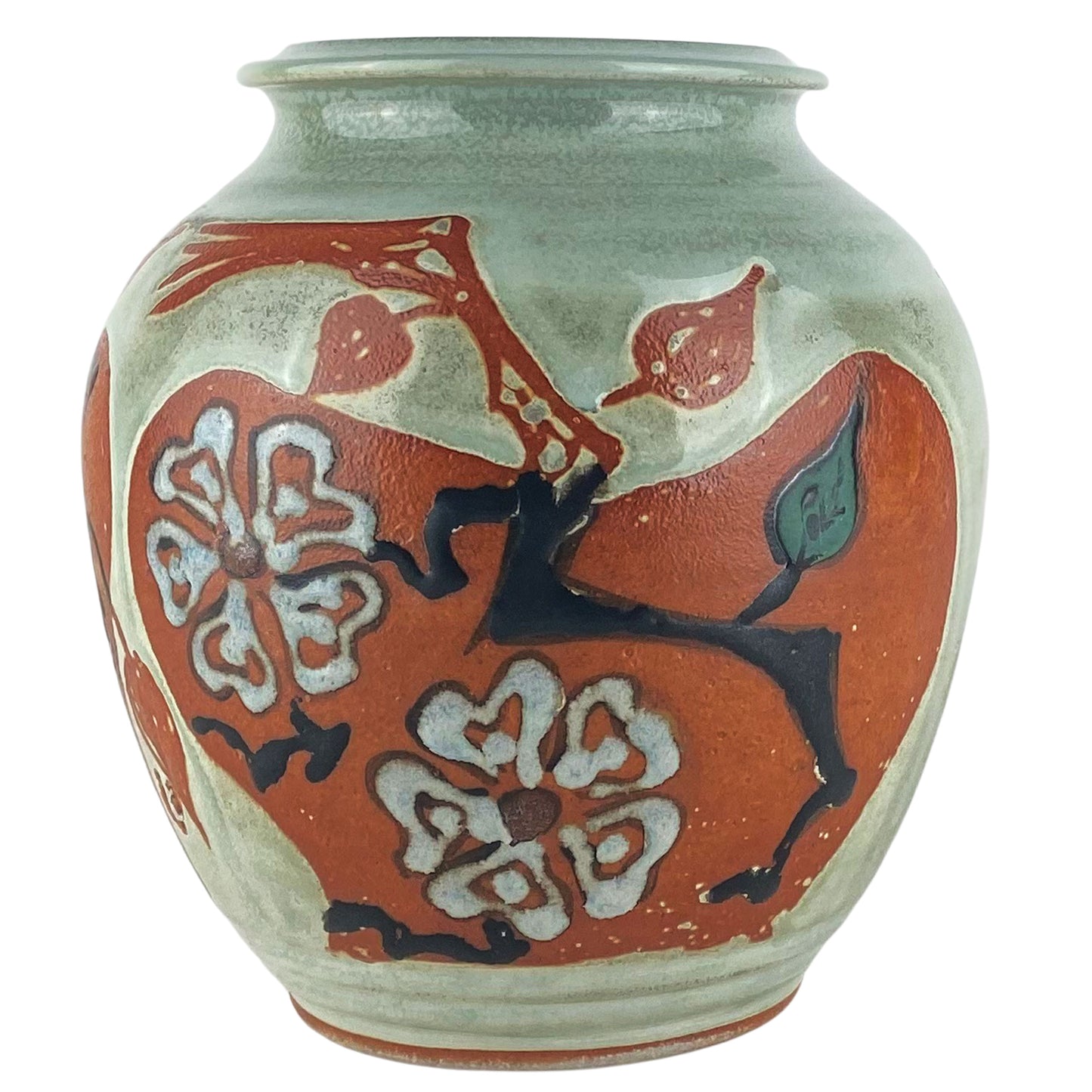 Cherry Blossom Vase, Green and Burnt Orange