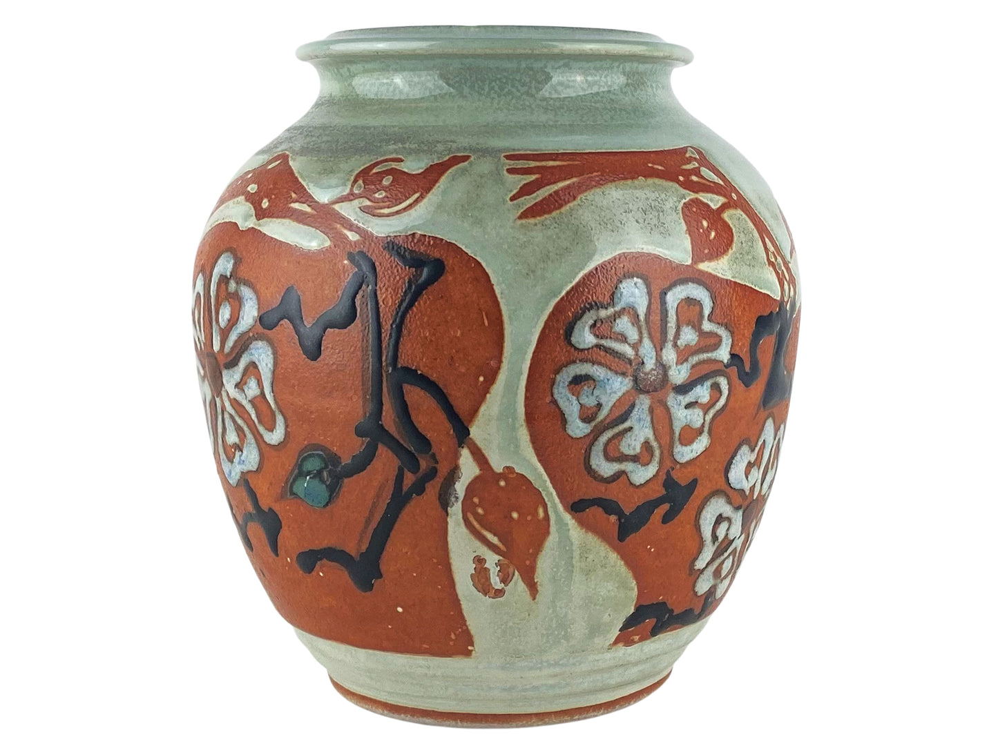 Cherry Blossom Vase, Green and Burnt Orange