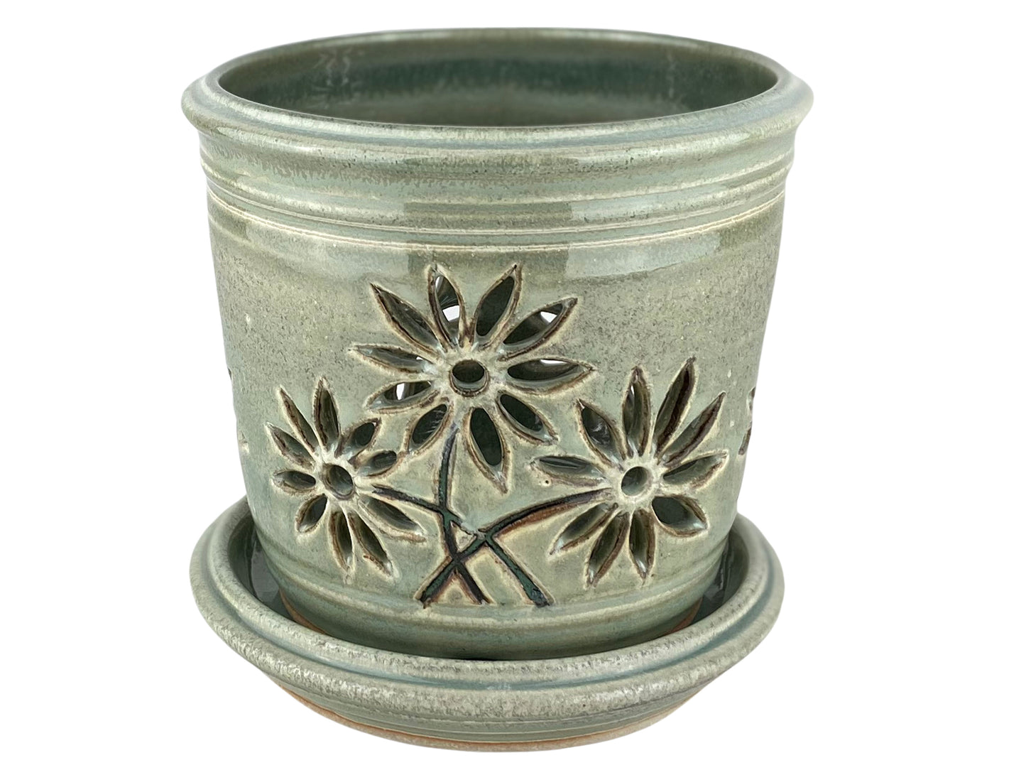Stoneware Orchid Cachepot with Daisy Design