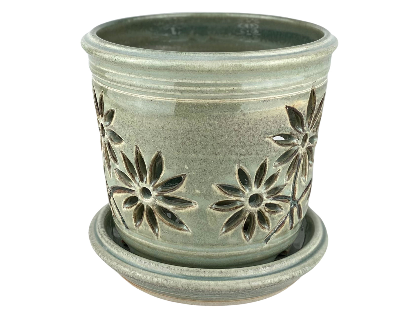 Stoneware Orchid Cachepot with Daisy Design