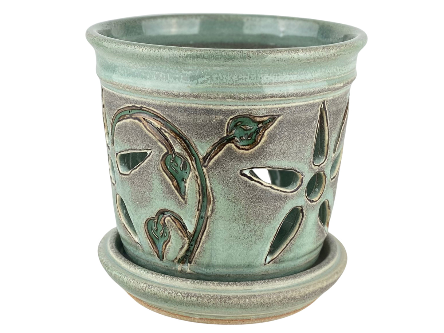 Stoneware Orchid Pot with Flower Design