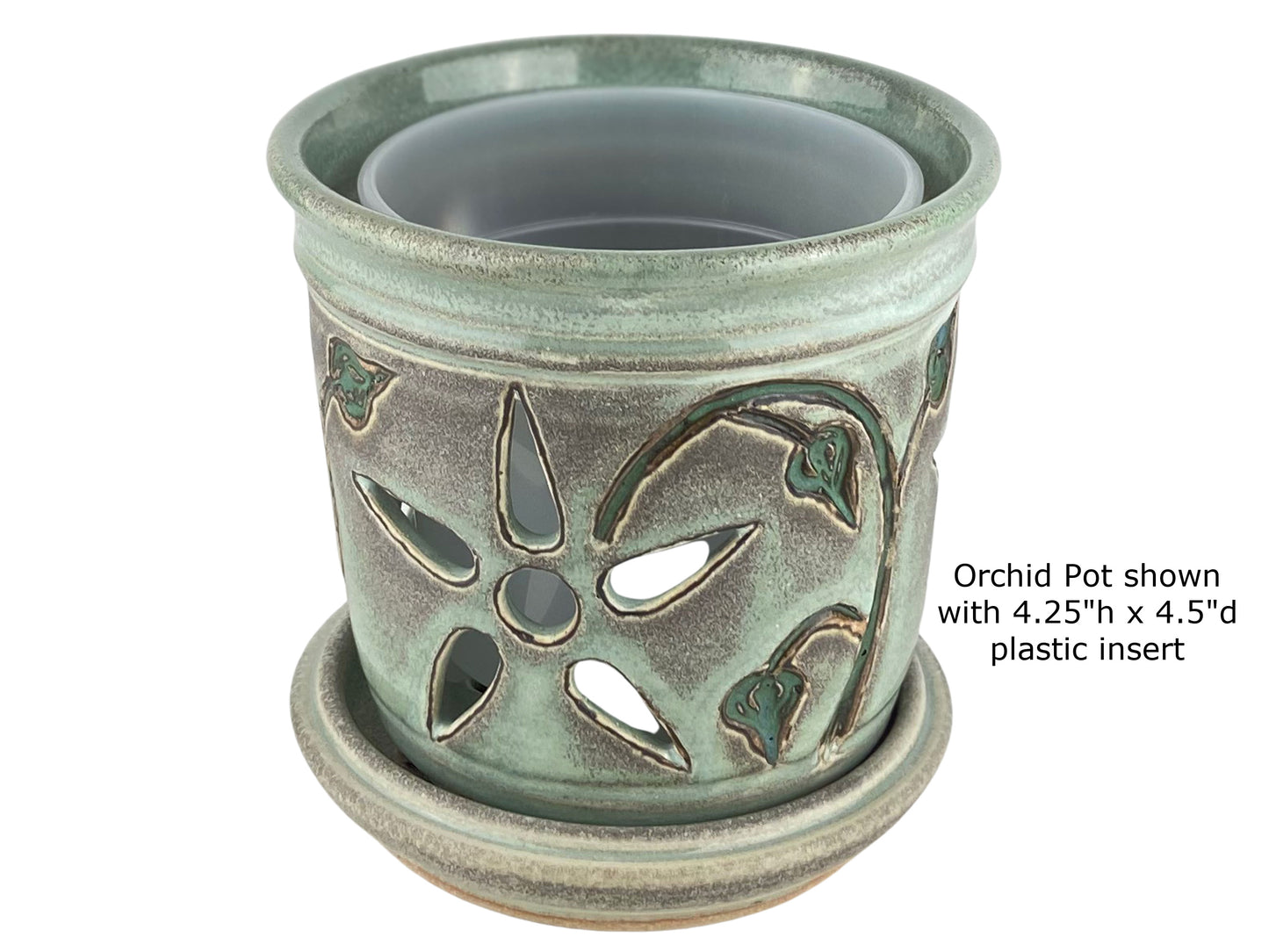 Stoneware Orchid Pot with Flower Design