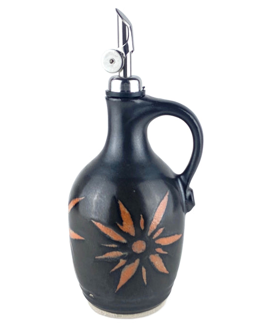 13 oz. Olive Oil Cruet, Black with Terracotta Sunburst