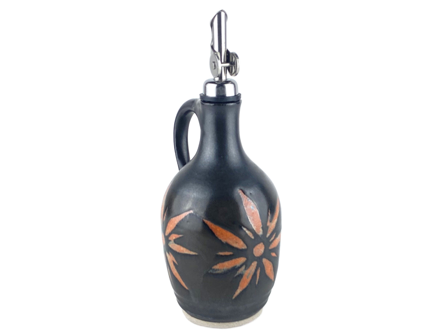 13 oz. Olive Oil Cruet, Black with Terracotta Sunburst