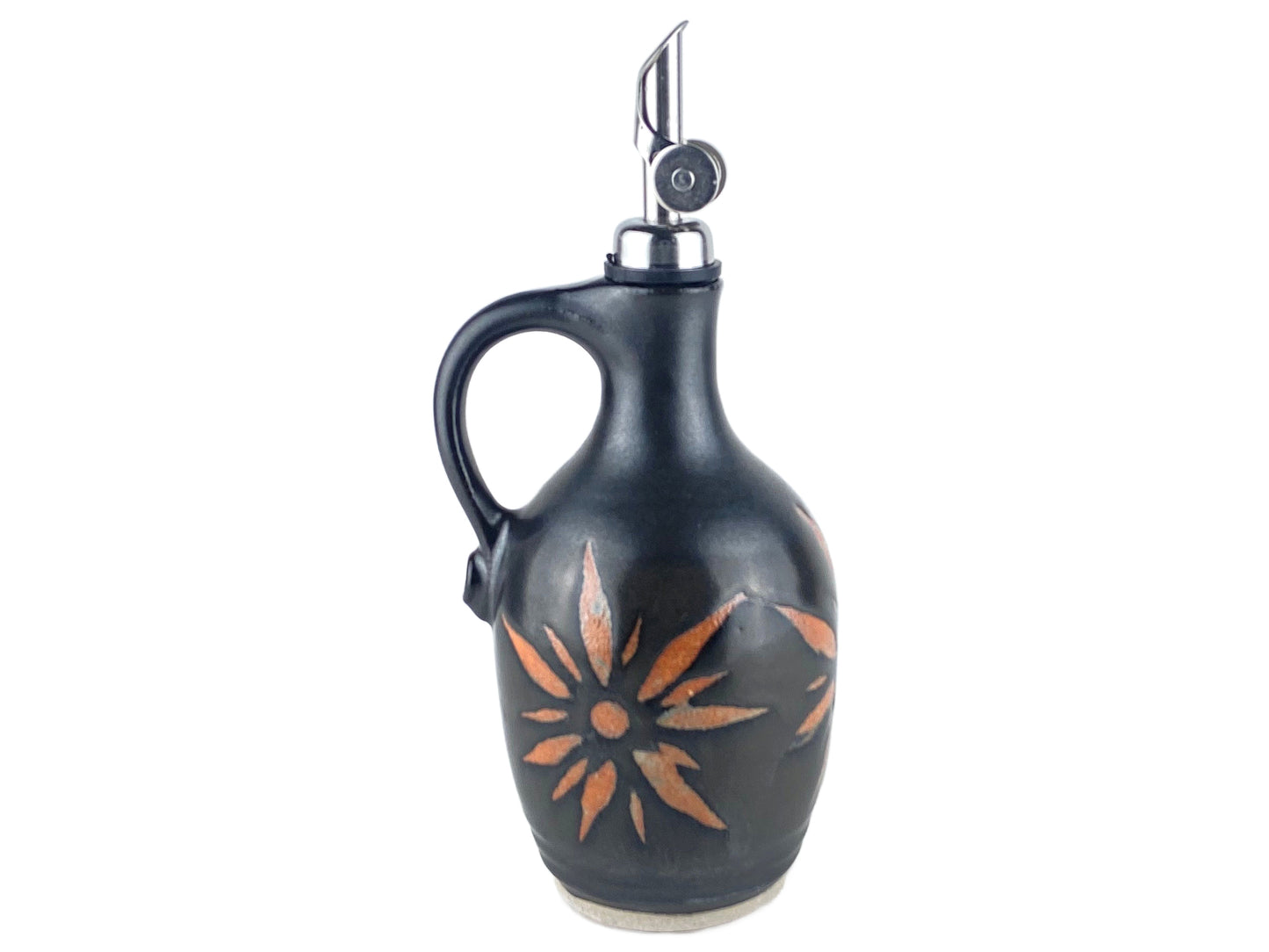 13 oz. Olive Oil Cruet, Black with Terracotta Sunburst