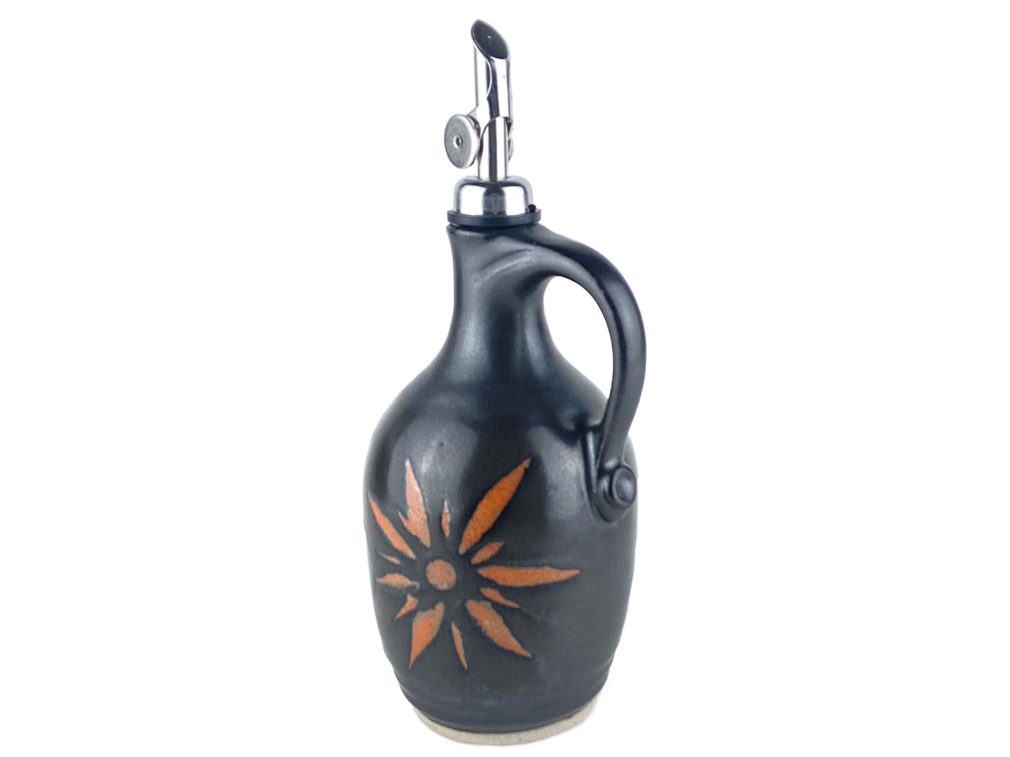 13 oz. Olive Oil Cruet, Black with Terracotta Sunburst