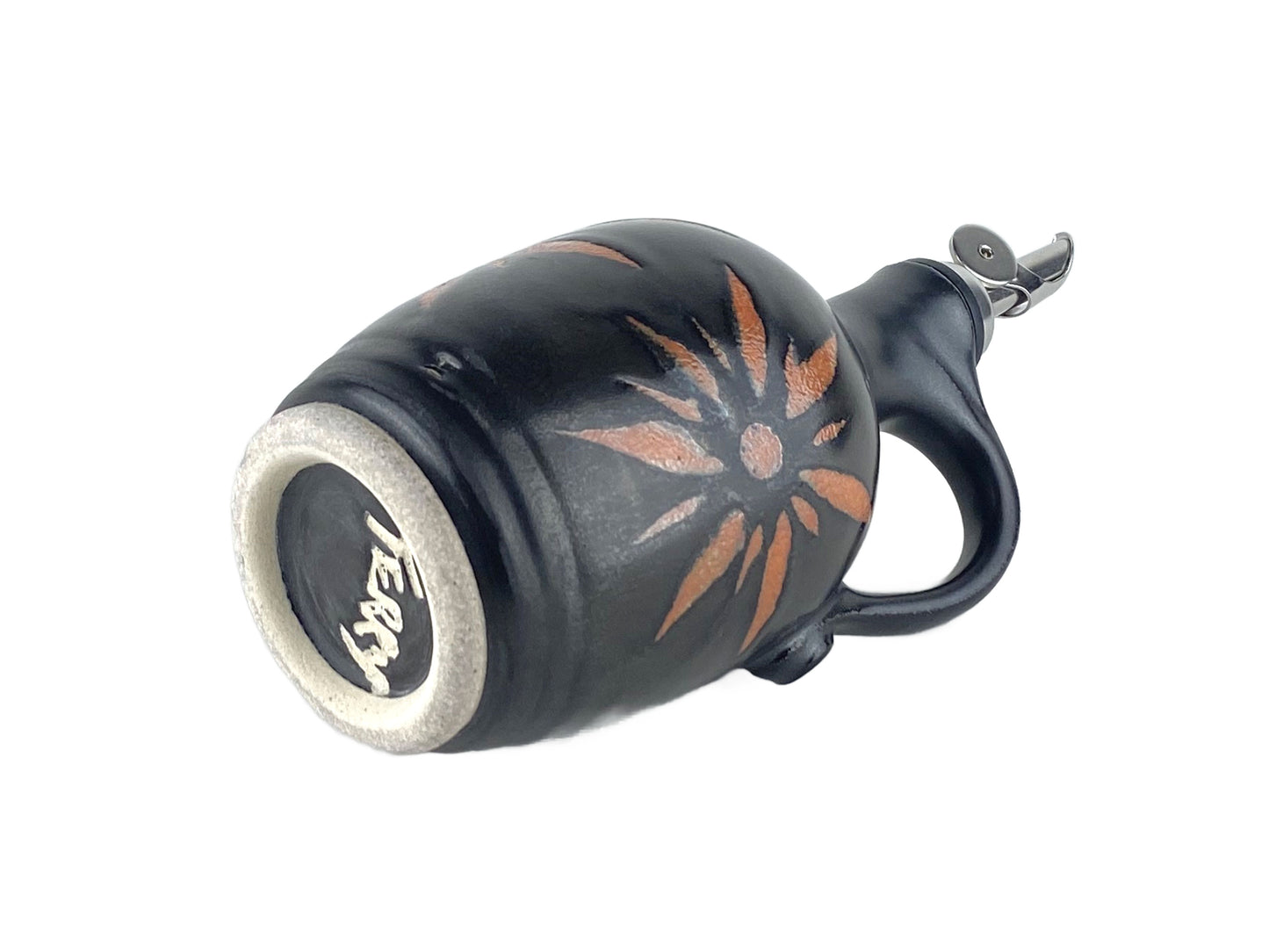 13 oz. Olive Oil Cruet, Black with Terracotta Sunburst