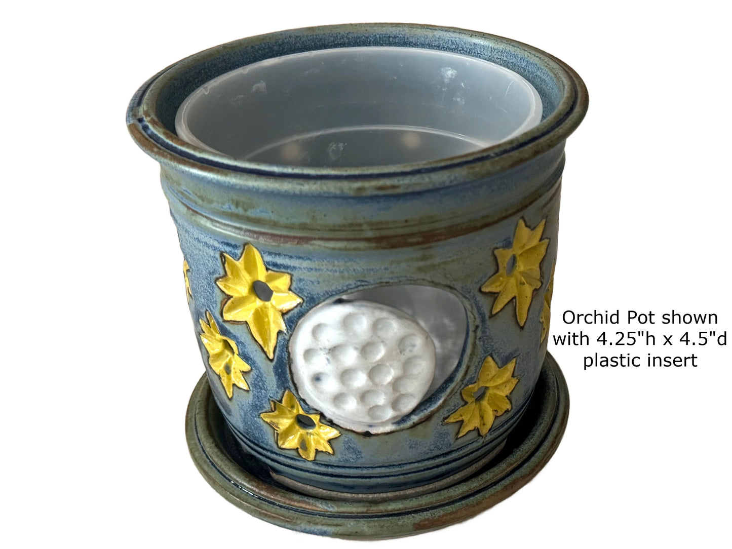 Stoneware Orchid Cachepot with Moon & Stars Design