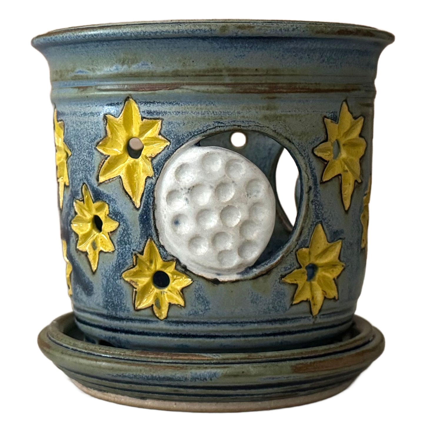 Stoneware Orchid Cachepot with Moon & Stars Design