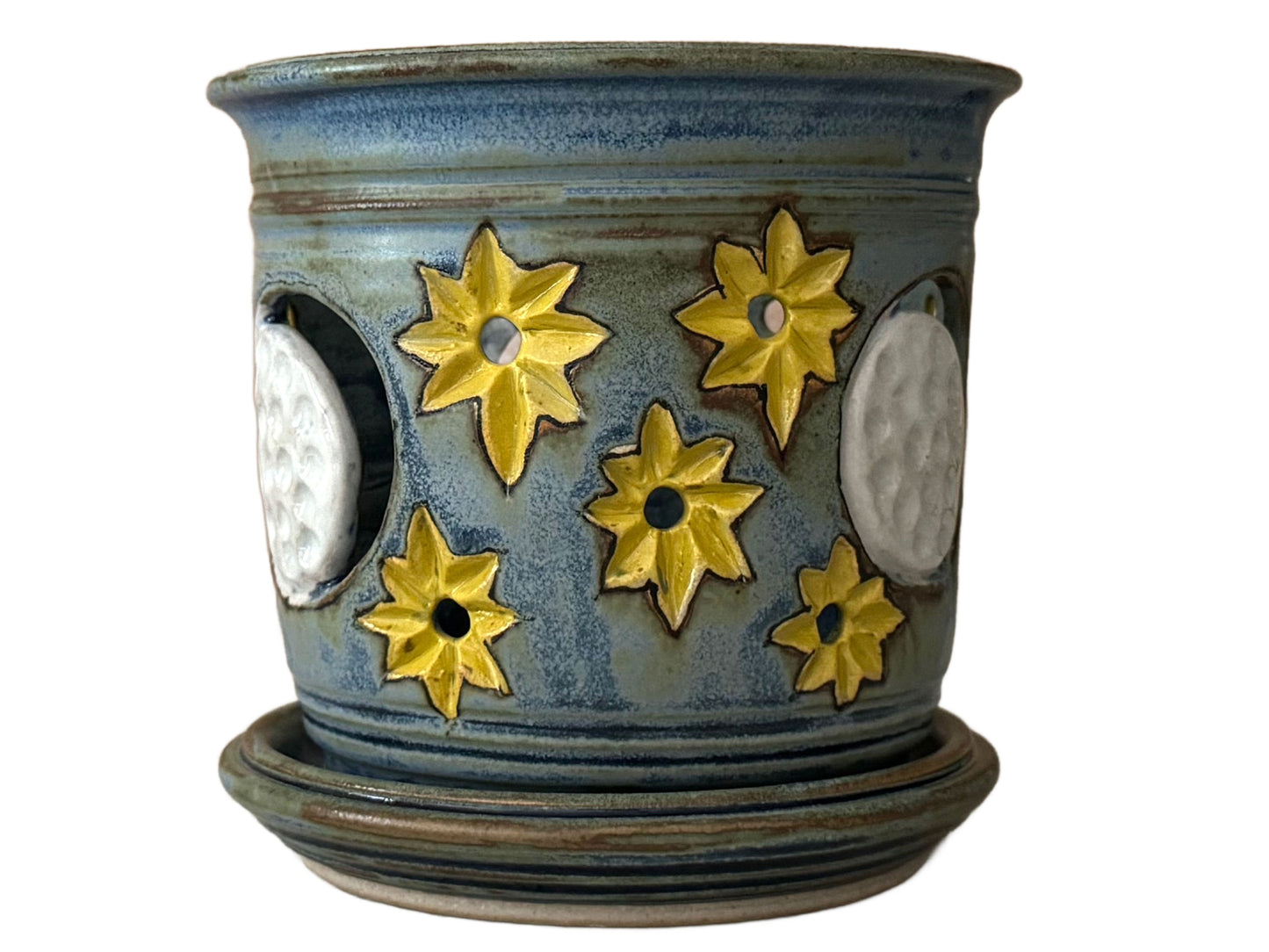 Stoneware Orchid Cachepot with Moon & Stars Design