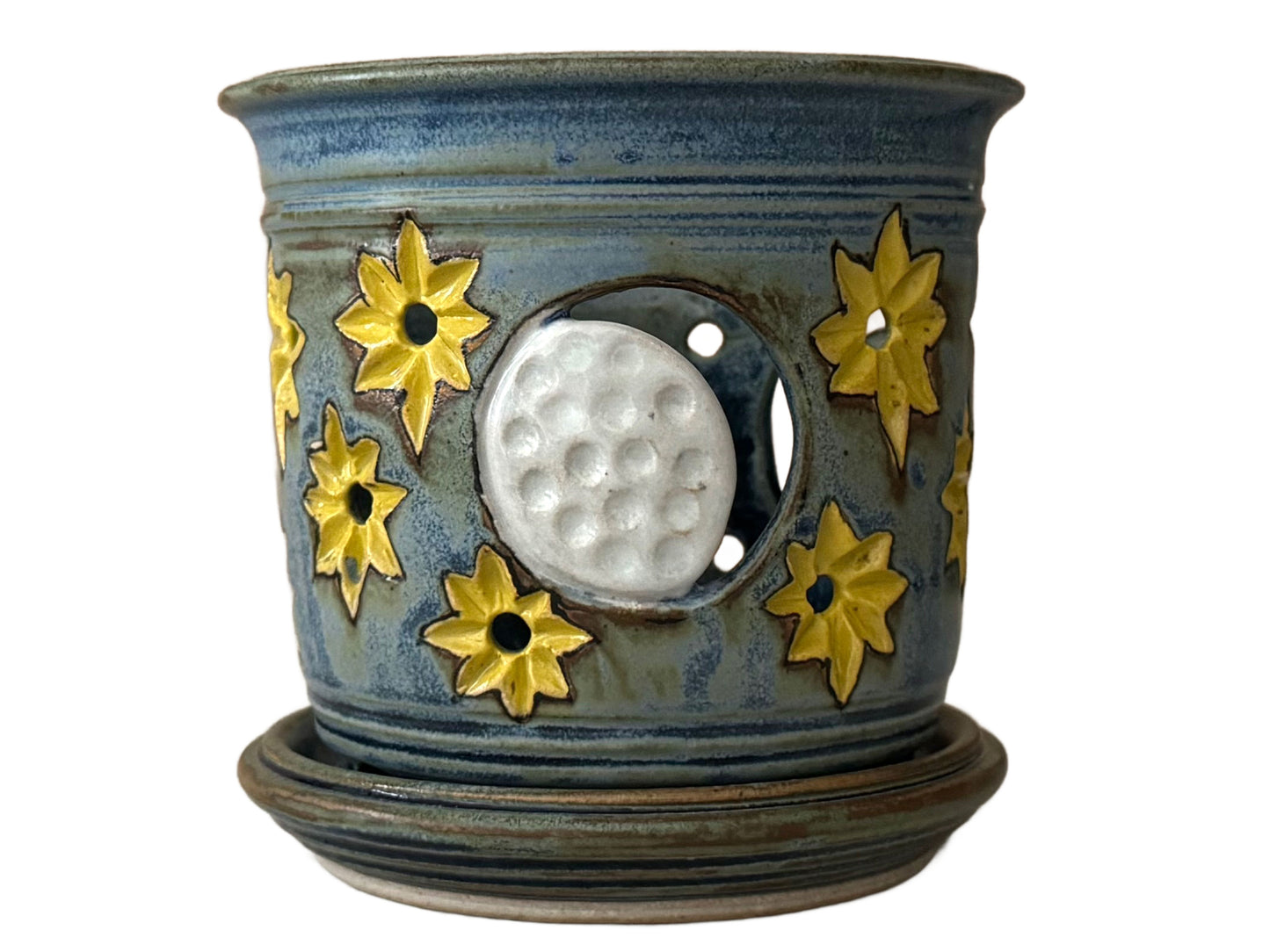 Stoneware Orchid Cachepot with Moon & Stars Design