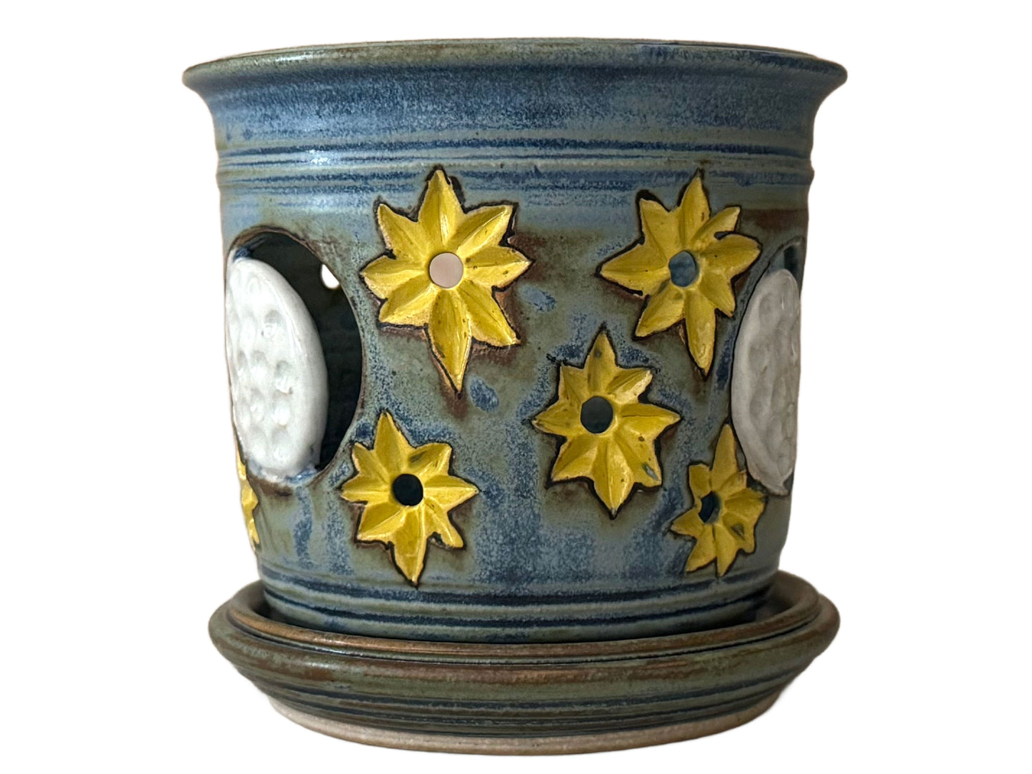 Stoneware Orchid Cachepot with Moon & Stars Design