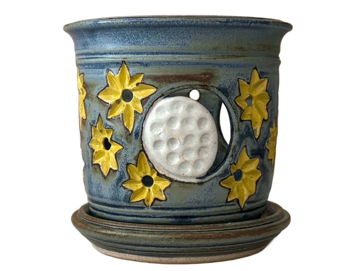 Stoneware Orchid Cachepot with Moon & Stars Design